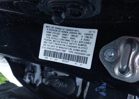 2016 Honda Civic Ex z USA, uszkodzony, nr VIN 2HGFC2F70GH517680